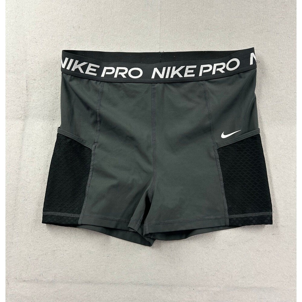 Nike Women's Pro 3" Grey/Black High-Waisted Pockets Training Shorts Large